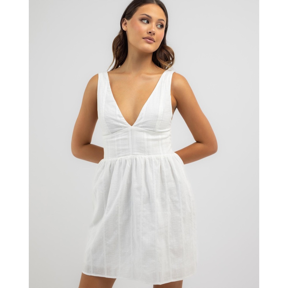 Rhythm Lana Mini Dress White Deep V Cotton Size M